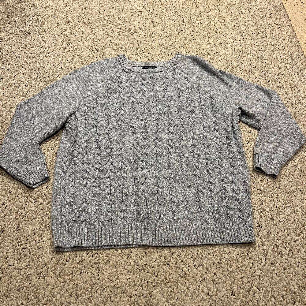 Lands End Drifter Crew Neck Cable Knit Sweater 3X Cotton Classic Preppy Casual